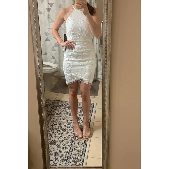 Lulus Small In the Moment White Embroidered Dress Lace V Neck Sleeveless Mini - Picture 6 of 14